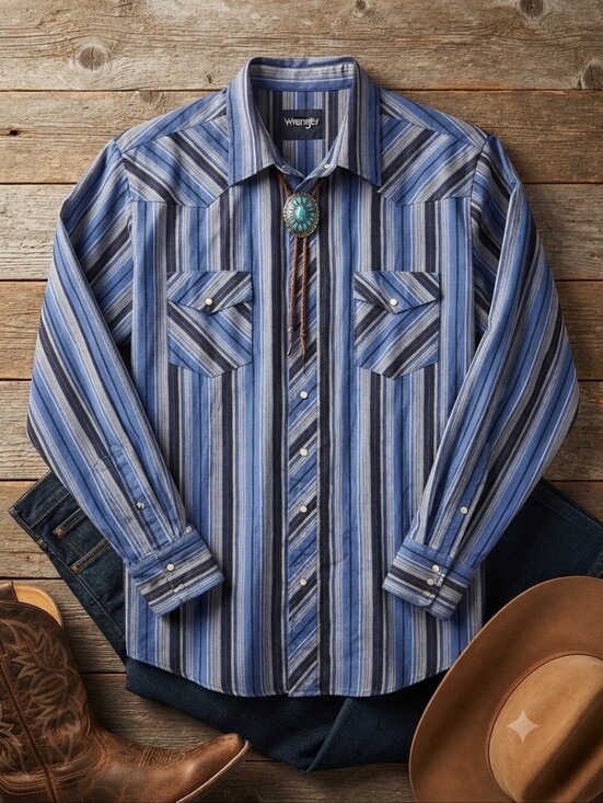 Wrangler Other - Vintage Wrangler Black & Blue Striped Western Pearl Snap Men's Shirt